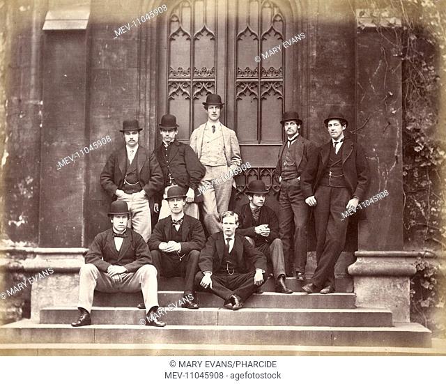 Oxford University rowing crew, who won the 24th boat race against Cambridge by half a length on 13 April 1867. They are W P Bowman, J H Fish, E S Carter