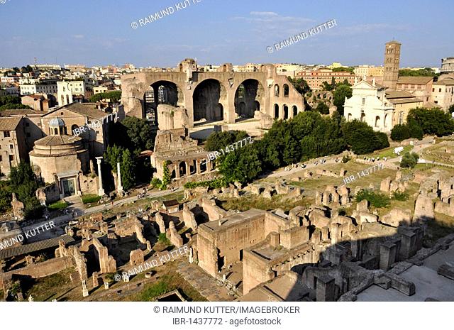 Temple of Romulus or Santi Cosma e Damiano, Basilica of Maxentius and Constantine, Church of Santa Francesca Romana, Forum Romanum, Roman Forum, Rome, Lazio