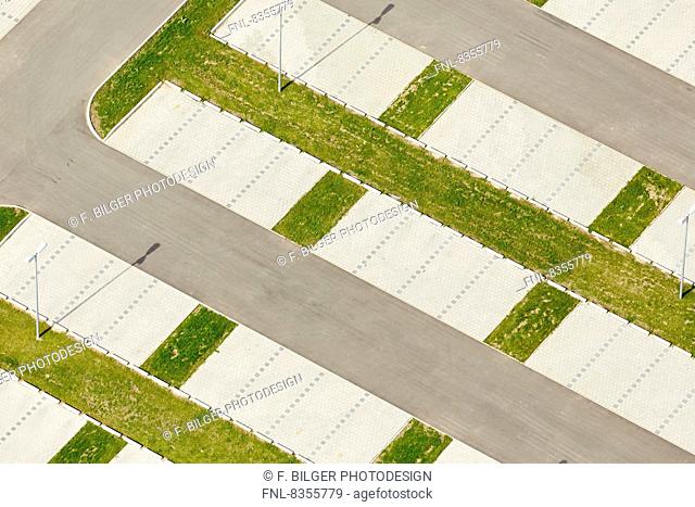 Empty parking lot, Bremgarten, Baden-Wuerttemberg, Germany, aerial photo