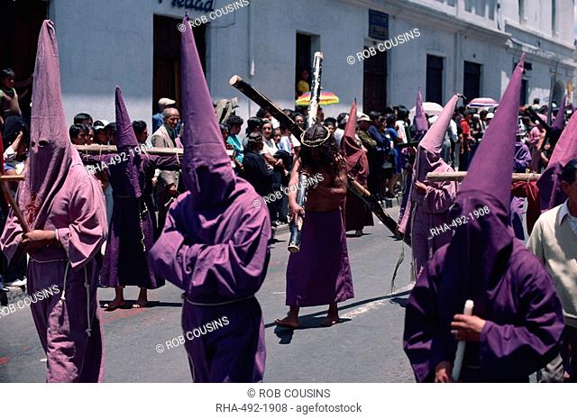 Penitents in Easter parade, Quito, Ecuador, South America