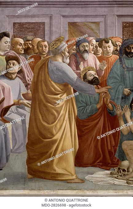 Raising of the Son of Theophilus and Saint Peter Enthroned (Resurrezione del figlio di Teofilo e San Pietro in cattedra), by Masaccio and Filippino Lippi