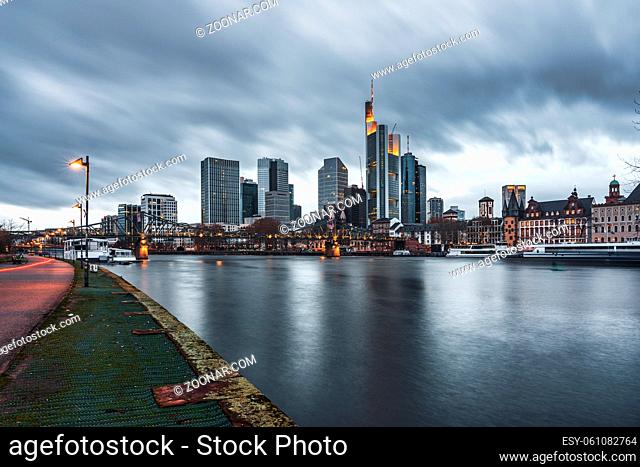Storm clouds over the Frankfurt skyline, Germany