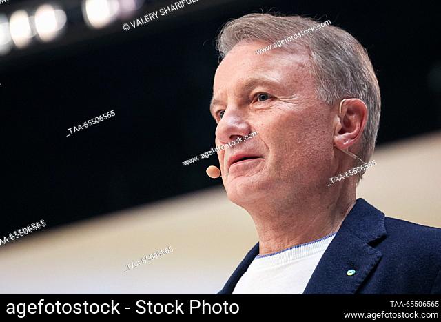 RUSSIA, MOSCOW - DECEMBER 6, 2023: Sberbank CEO and Executive Board Chairman Herman Gref is seen during an event marking Investor’s Day at a SberCity office in...