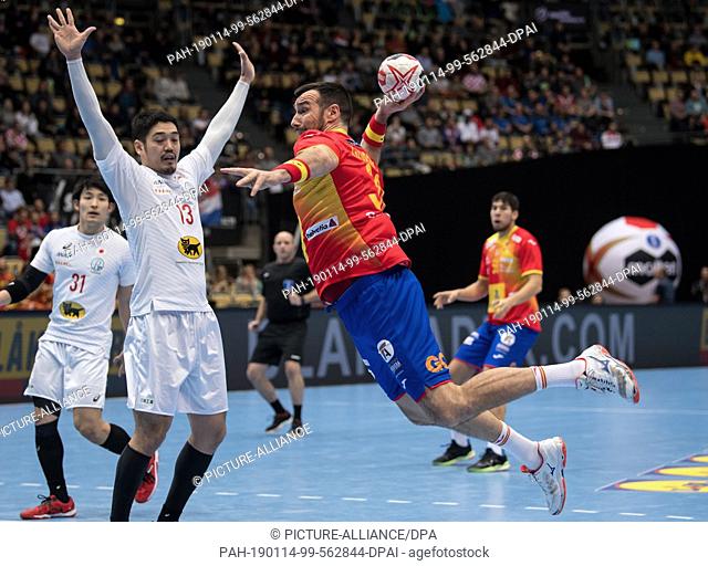 14 January 2019, Bavaria, München: Handball: World Championship, Spain - Japan, preliminary round, Group B, 3rd matchday in the Olympic Hall