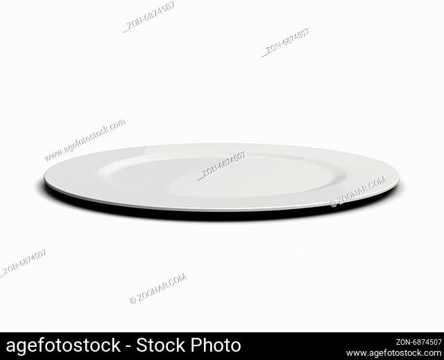 Single empty plate, side view, isolated on white background