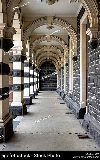 Details of beautiful historic train station in Dunedin, South Island of New Zealand