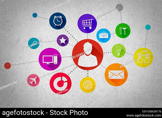 Group of colorful application icons on wall background