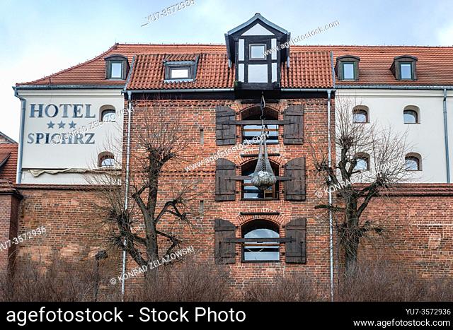 Hotel Spichrz next to medieval walls of Old Town of Torun, Kuyavian Pomeranian Voivodeship of Poland