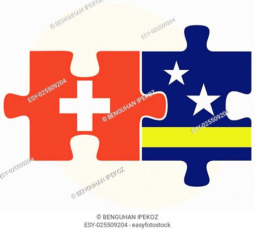 Switzerland and Curacao Flags in puzzle isolated on white background