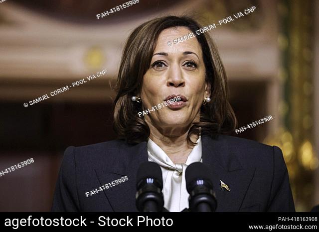 United States Vice President Kamala Harris speaks before a proclamation signing to establish the Emmett Till and Mamie Till-Mobley National Monument during an...