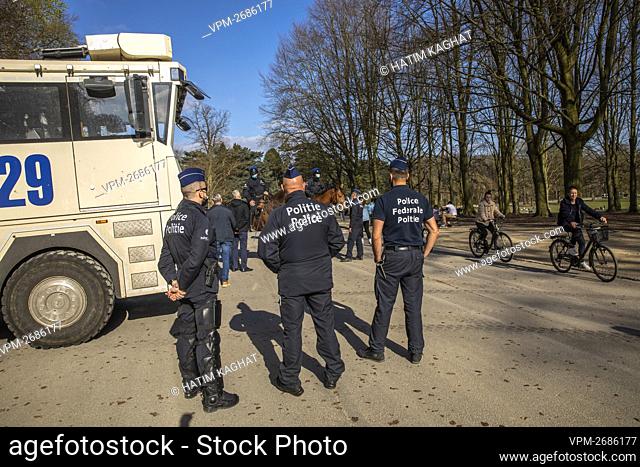Police pictured after Yesterday's La Boum fake festival and protest at the Bois de La Cambre - Ter Kamerenbos, in Brussels, Friday 02 April 2021