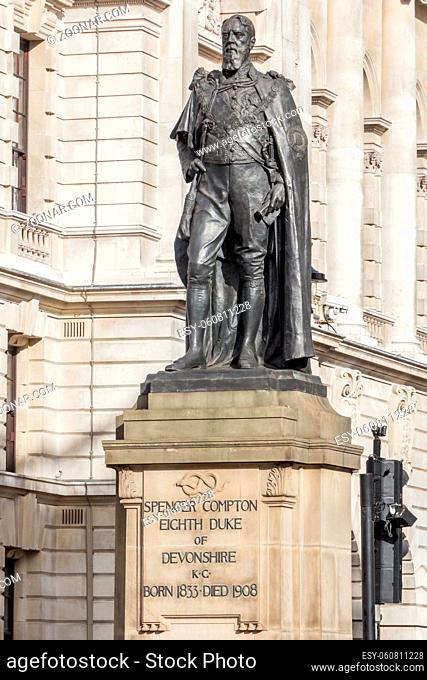 Statue of the Duke of Devonshire at the Horse Guards Avenue in London, UK