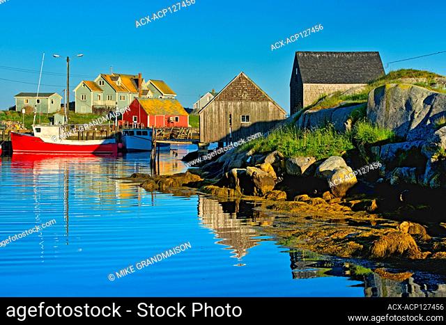 Fishing boat in iconic coastal fishing village Peggy's Cove Nova Scotia Canada