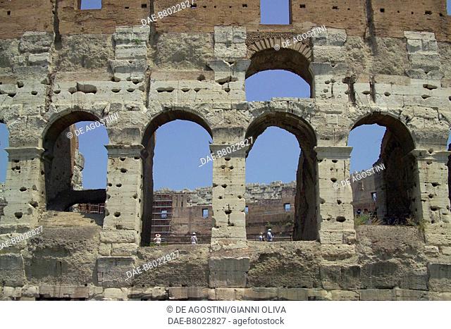 The Colosseum also known as the Flavian Amphitheatre (UNESCO World Heritage List, 1980), Rome, Lazio, Italy, 1st century, detail