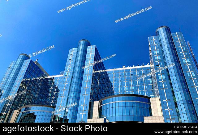 Brussels, Belgium, June, 2019, Modern building of European Parliament and Office buildings in the European district in Belgium, Europe