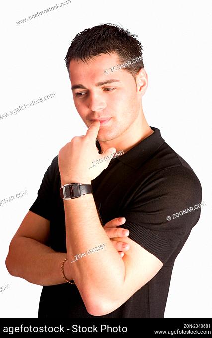 Portrait of pensive Young man isolated on white