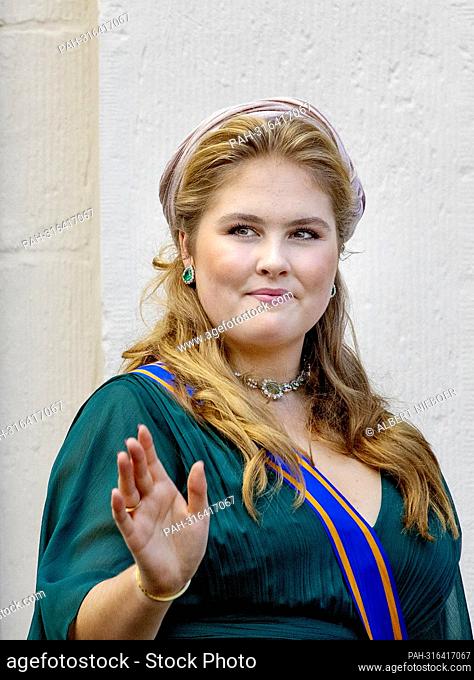 Crown Princess Amalia of The Netherlands at the balcony of Palace Noordeinde in The Hague, on September 20, 2022, after HM the King speaks during the...