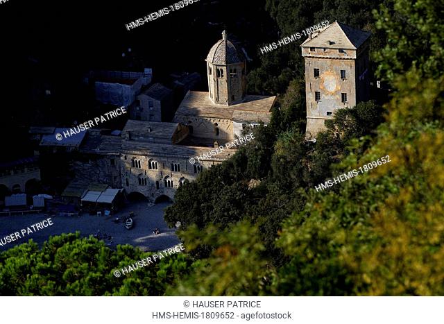 Italy, Liguria, Natural Park of Portofino, Camogli, Fruttuoso bay, San Fruttuoso de Capodimonte Abbey
