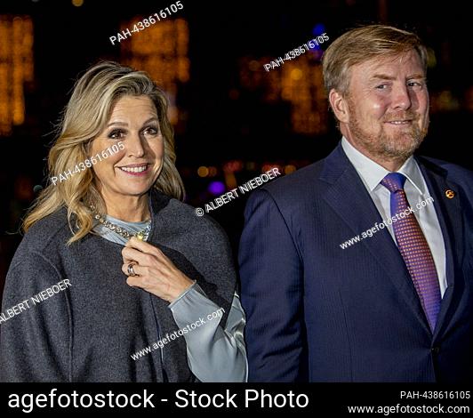 King Willem-Alexander and Queen Maxima of The Netherlands arrive at the AFAS Live in Amsterdam, on December 13, 2023, to attend the Contra presentation