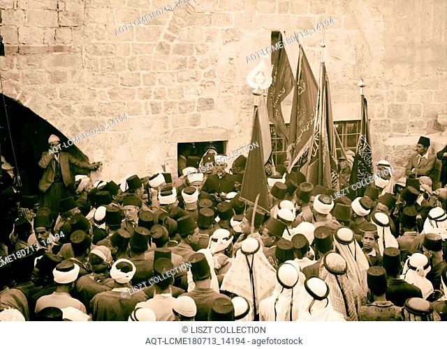 Neby Mousa 1937 at shrine and Jerusalem procession at the shrine of Nebi Musa. 1937, West Bank, Israel