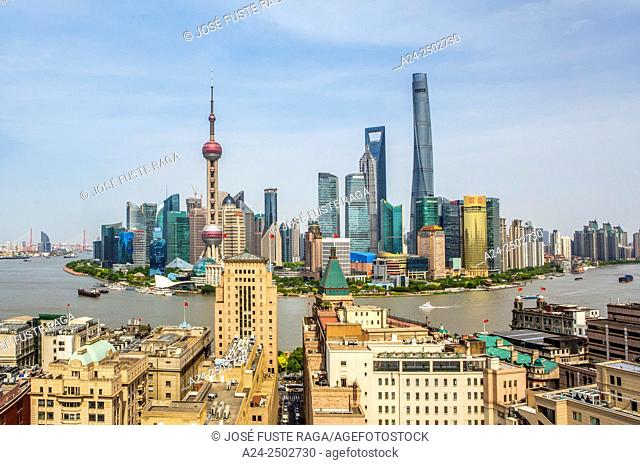 China, Shanghai City, The Bund and Pudong district skyline, Huangpu River