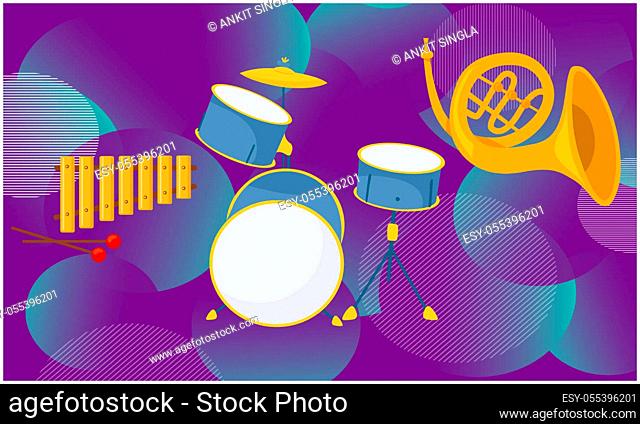 mock illustration of musical instruments on abstract background