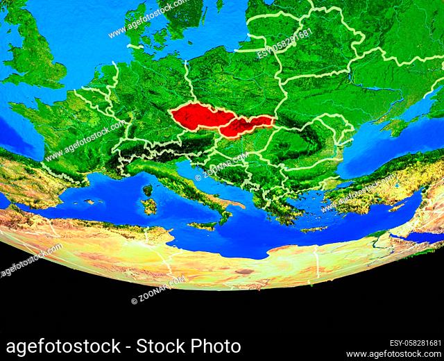 Former Czechoslovakia from space on model of planet Earth with country borders. 3D illustration. Elements of this image furnished by NASA