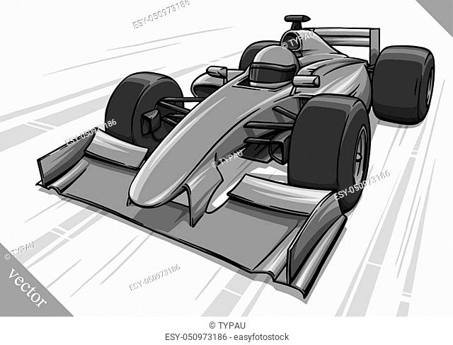 child's funny fast cartoon formula race car vector illustration