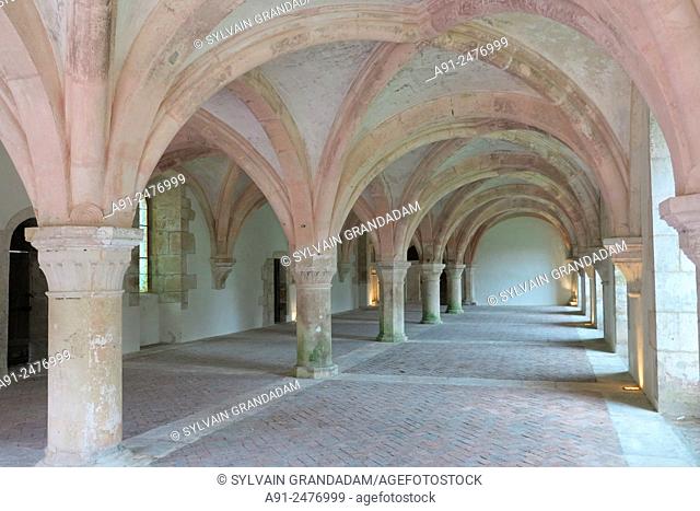France, Burgundy, Cote d'Or (21), cistercian abbey of Fontenay founded in 1118 by Saint Bernard listed by the UNESCO as world heritage, the monks dining room