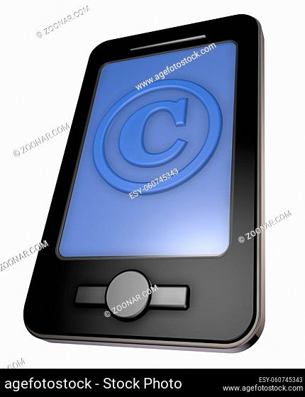 smartphone mit copyrightsymbol auf dem display - 3d illustration