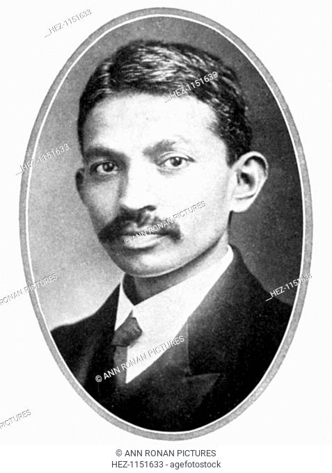 Mohondas Karamchand Gandhi (1869-1948), known as Mahatma (Great Soul), as a young man. Indian Nationalist leader and organiser of the non-cooperative movement...