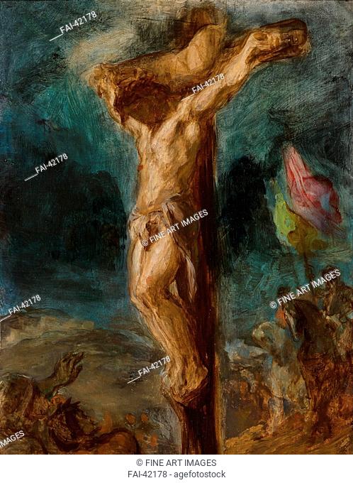 The Crucifixion by Delacroix, Eugène (1798-1863)/Oil on wood/Romanticism/1848/France/Museum Boijmans Van Beuningen, Rotterdam/37x25/Bible/Painting/Die...