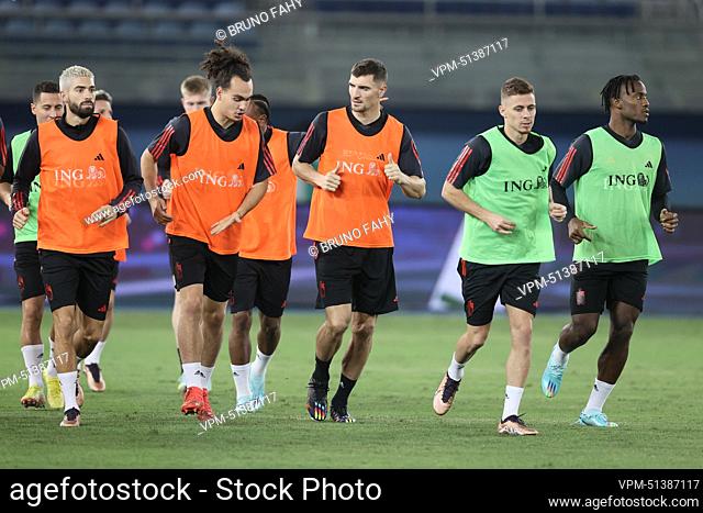Belgium's players pictured during a training session of the Belgian national soccer team the Red Devils, at the Al Yarmouk Club, in Kuwait City, Kuwait