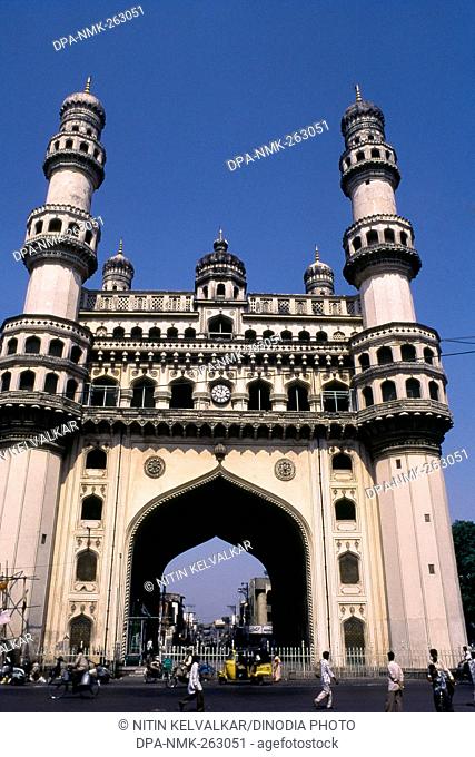 Low angle view of Charminar, Hyderabad, Andhra Pradesh, India, Asia