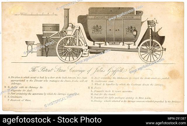 Patent Steam Carriage of Julius Griffith, circa 1821, engraving
