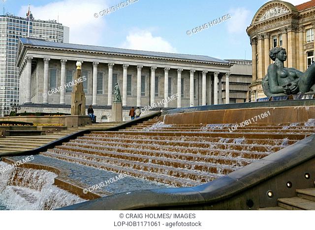 The River, a massive water feature in Victoria Square in Birmingham. The female figure sat in the upper pool represents the life force and has been nicknamed...