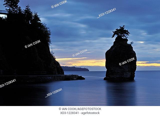Siwash Rock in evening, Stanley Park, Vancouver, British Columbia, Canada