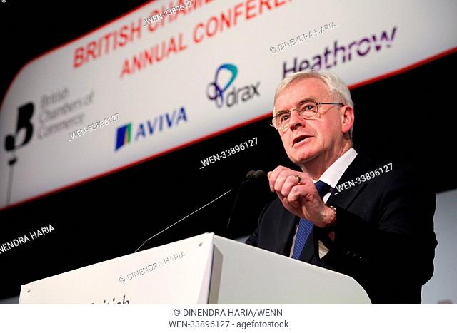 John McDonnell MP Shadow Chancellor of the Exchequer speaks at the British Chambers of Commerce's annual conference at QEII Conference Centre