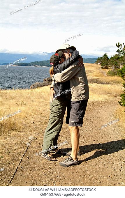 walkers at Helliwell Park, Hornby Island, Gulf Islands, BC, Canada