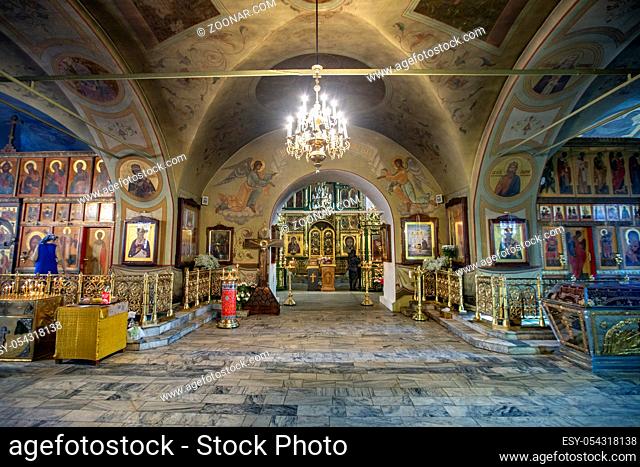 Moscow, Russia - February 08, 2020: Interior of the Temple of the Life-Giving Trinity In Sheets. Built in the 17th century
