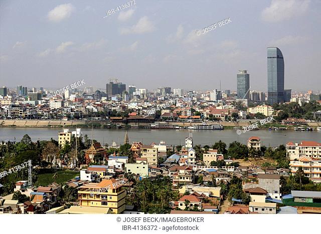 Skyline with Canadia Bank and Vatannac Capital Tower, Tonle Sap river, Phnom Penh, Cambodia