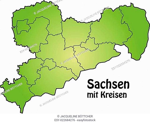 Karte von Sachsen mit Grenzen in Grün