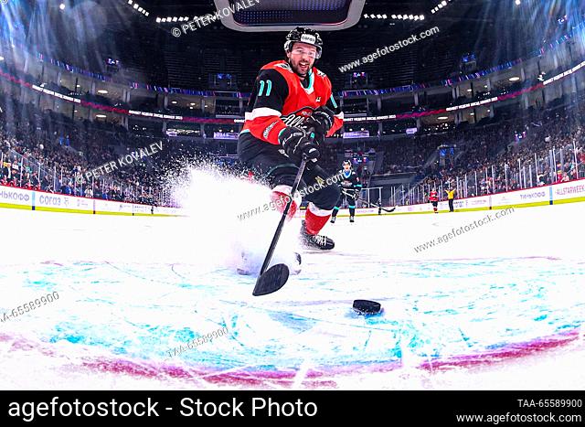 RUSSIA, ST PETERSBURG - DECEMBER 9, 2023: The Chernyshev Division's Riley Barber in action in their ice hockey semi-final match against the Kharlamov Division...