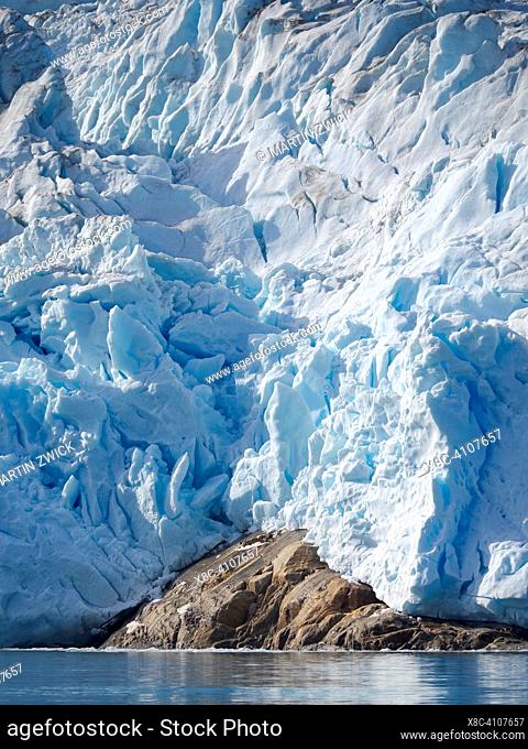 Hahn Glacier. Landscape in the Johan Petersen Fjord, a branch of the Sermilik (Sermiligaaq) Icefjord in the Ammassalik region of East Greenland