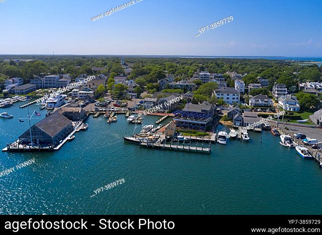Aerial view of Edgartown harbor in Martha's Vineyard island