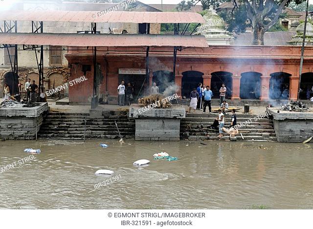 Cremation place, Ghats, of Pashupatinath at the holy Bagmati river, Kathmandu, Nepal