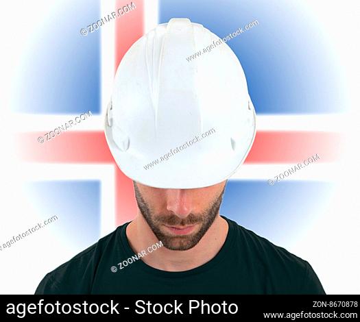Isolated engineer with flag on background - Iceland