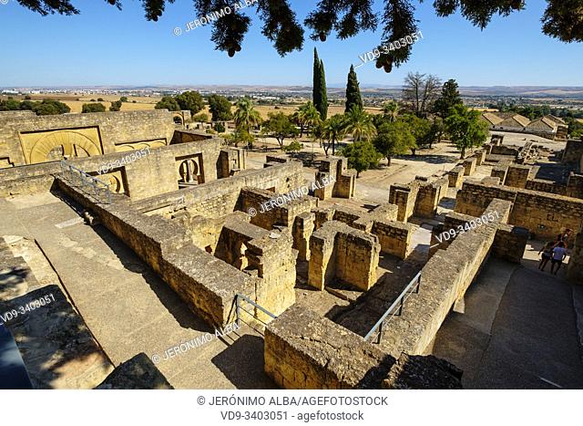 UNESCO World Heritage Site, Medina Azahara. Archaeological site Madinat al-Zahra, general panoramic view. Cordoba. Southern Andalusia, Spain. Europe