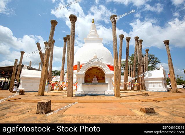 Anuradhapura, Sri Lanka - August 21, 2018: Ancient Buddhist Temple Thuparamaya, the earliest Dagoba to be constructed in Sri Lanka
