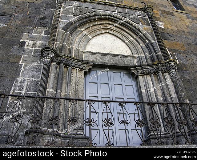 North-side portal of Basilica of Saint Mary (Basilica S. Maria), Piazza S. Maria (St. Mary Square). Randazzo, Metropolitan City of Catania, Sicily, Italy